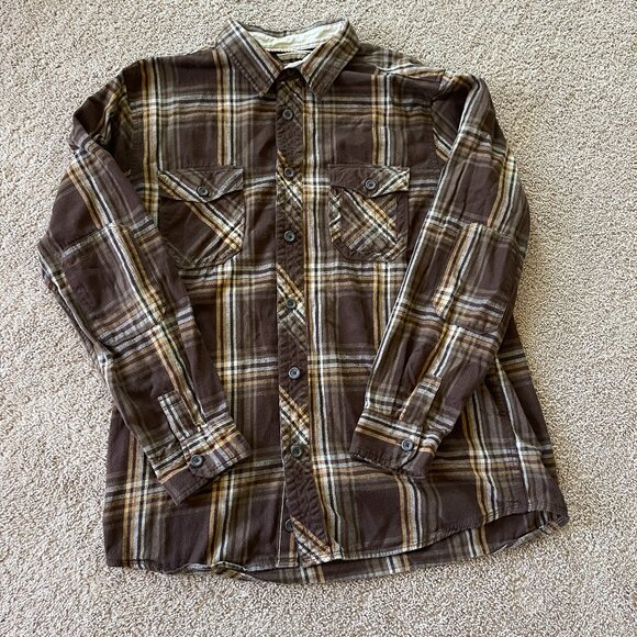 Roebuck & Co Other - Roebuck & Co Flannel Vintage Men XL Western Rockabilly Brown Plaid Elbow patches